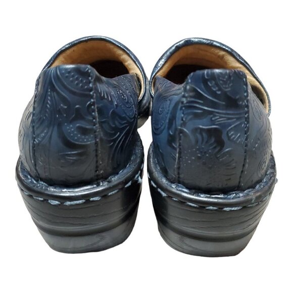 GH Bass & Co Womens Sheena Blue & Black Floral Embossed Tooled Clog Shoe Sz 9.5M - Picture 5 of 14